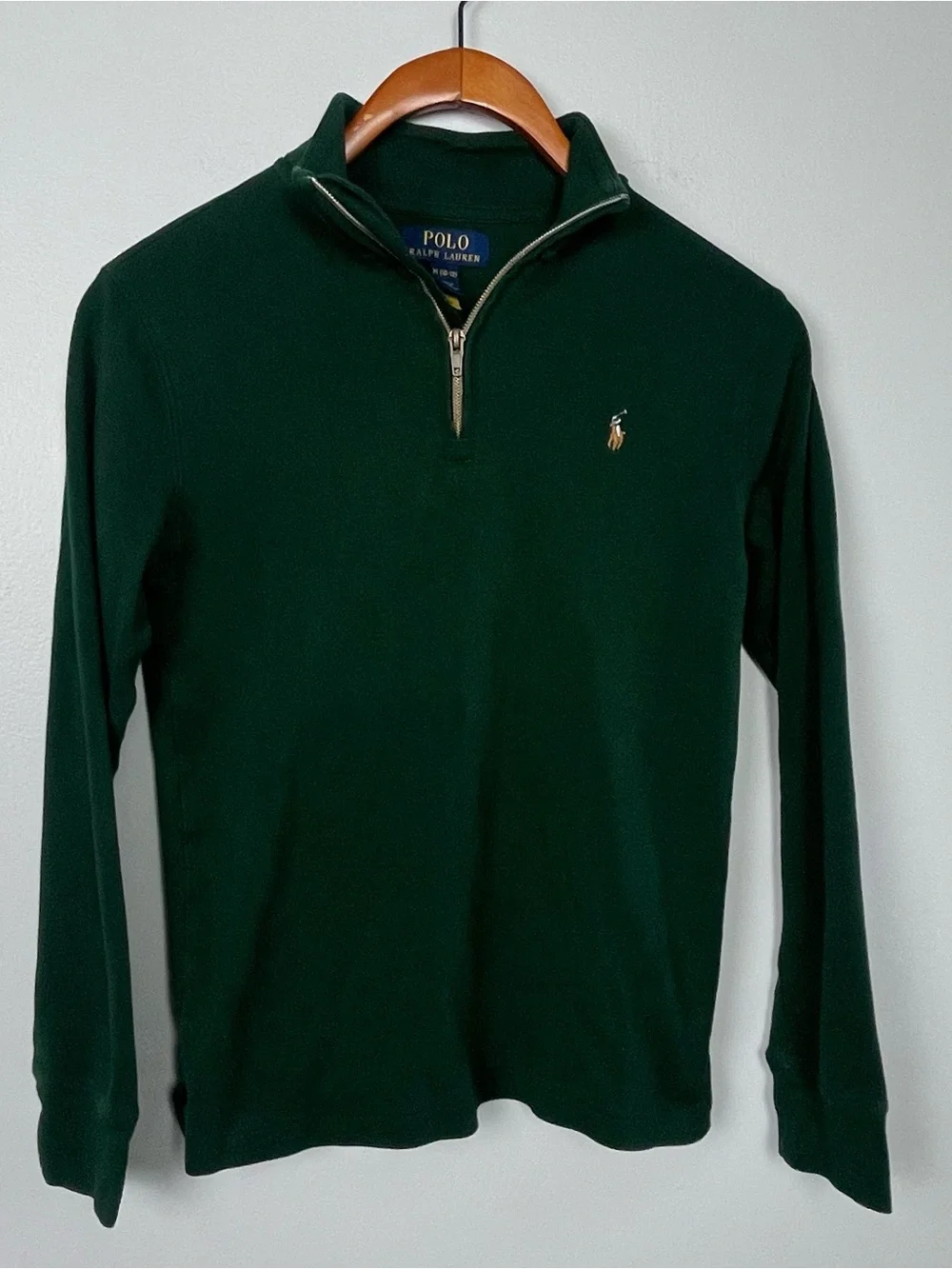 Polo Ralph Lauren Quarter Zip Pullover Boys Medium 10-12 Green Pony Logo